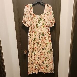 JESSAKAE Floral Cream Dress With Wonderful Red Cherries.  NWOT  2X